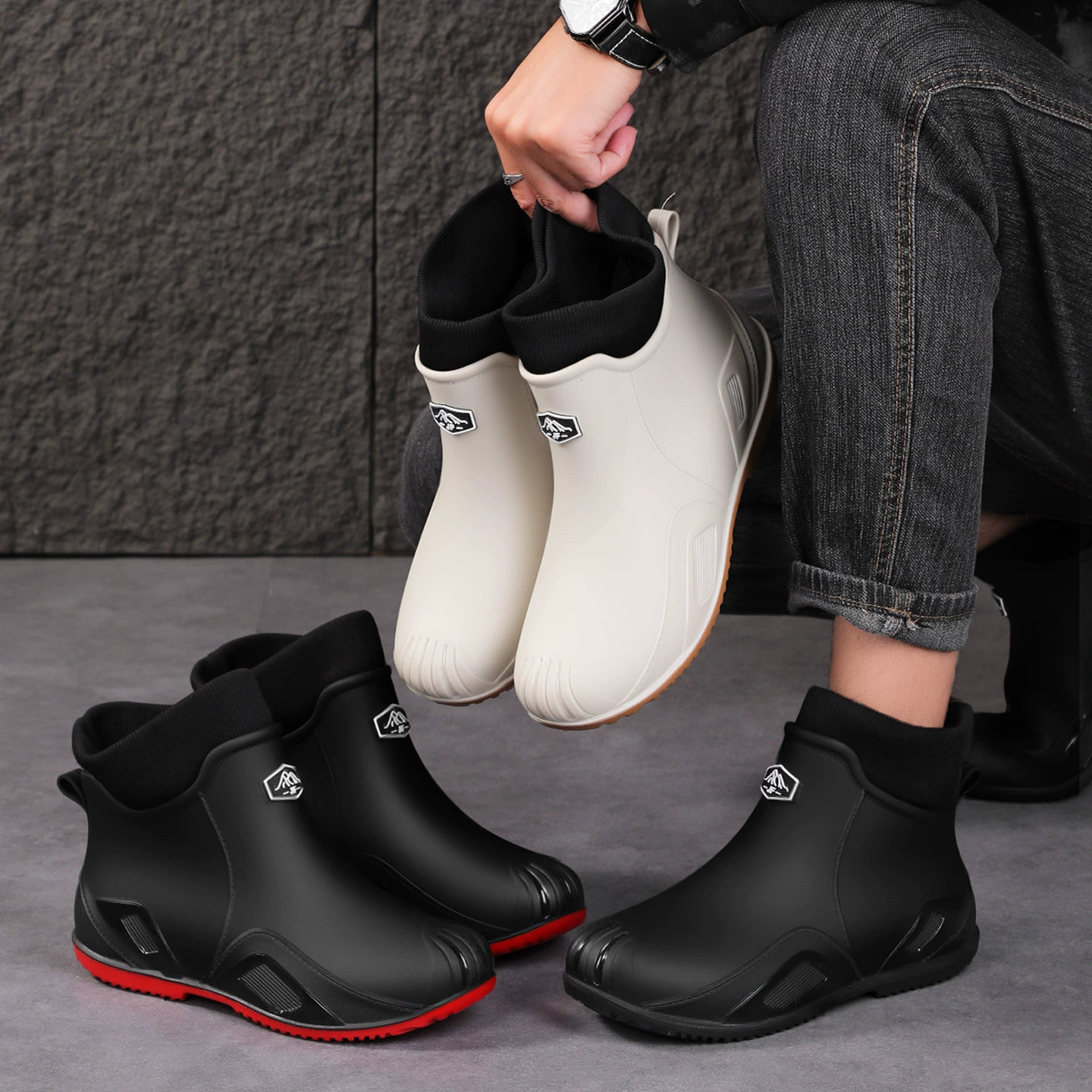 Новые модные короткие водонепроницаемые сапоги для активного отдыха, с флисовой подкладкой, нескользящие, для мужчин. Бесплатная доставка.