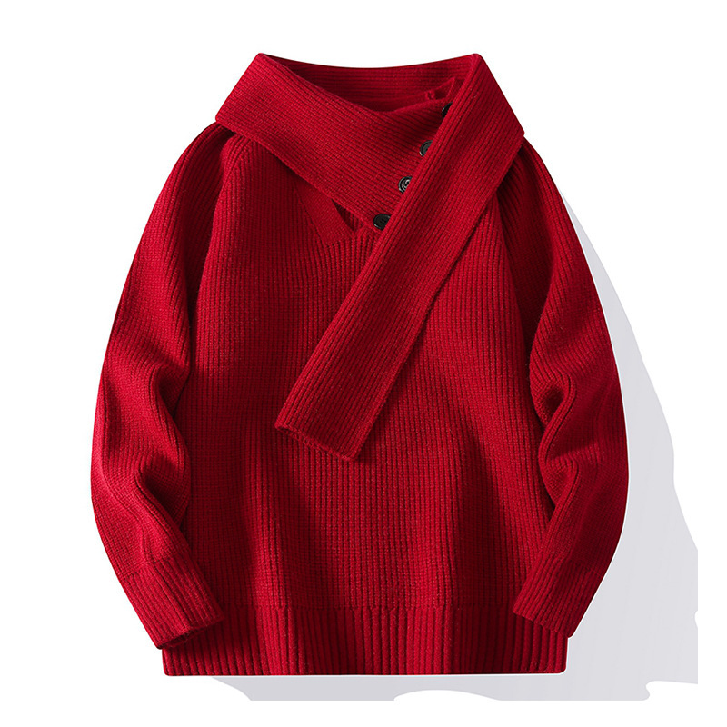 Explosiones transfronterizas de tamaño grande turban desmontable camisa de punto suéter masculino botón de sentido superior otoño invierno fábrica al por mayor