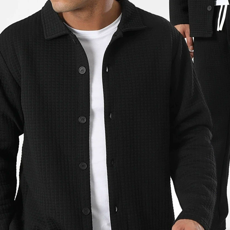 Мужской костюм весна-осень 2025, повседневный, антиморщинистый, вафельный, с лацканами, длинный рукав + брюки