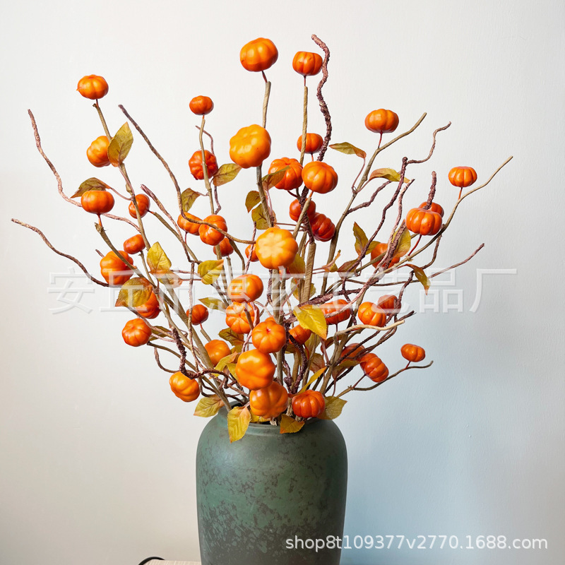 Factory Cross-Border In-Stock Autumn Thanksgiving Artificial Pumpkin Branches for Homestay and Home Decor, Pastoral Style, Nordic Style, High-End Decoration