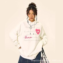 VUNC冬季甜美中性字母印花情侣装纯棉卫衣女士宽松连帽衫