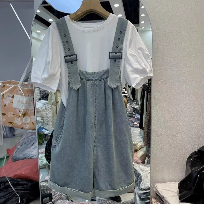 Джинсовые комбинезоны в стиле соли для женщин, милые и крутые горячие девушки, миниатюрные летние новые модные универсальные широкие шорты, уменьшающие возраст.