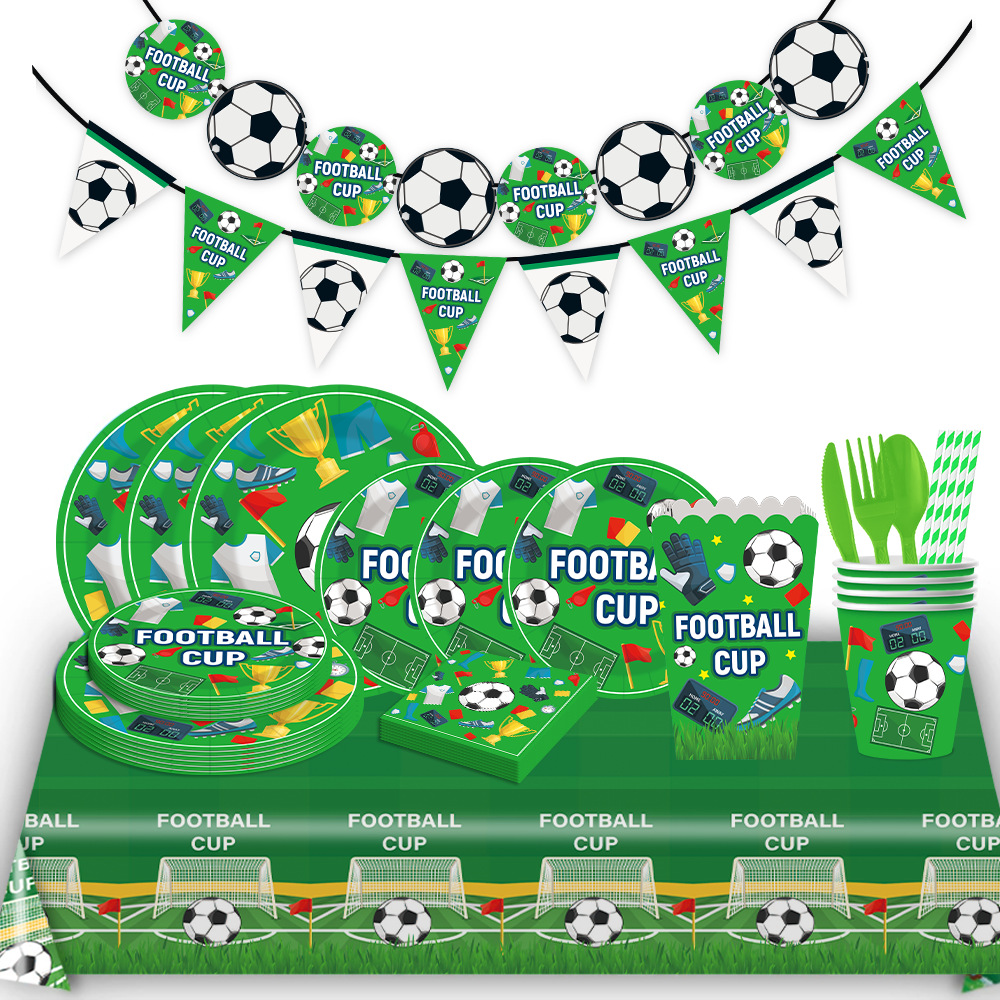 New World Cup Football Party Tableware Supplies Disposable Flag Paper Plate Paper Cup Tissue Tablecloth Arrangement Set