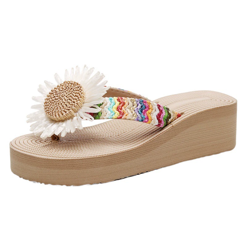 Шлепанцы женские летние модные полипропиленовые тканые тапочки из травы, наряд с нескользящим зажимом для моря, модная Цветочная пляжная обувь в Корейском стиле
