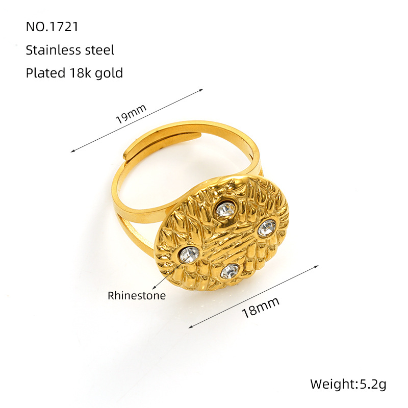 Nuevo anillo ajustable geométrico retro de acero inoxidable, anillo de nicho de personalidad, anillo de sensación premium chapado en oro de 18k para mujer