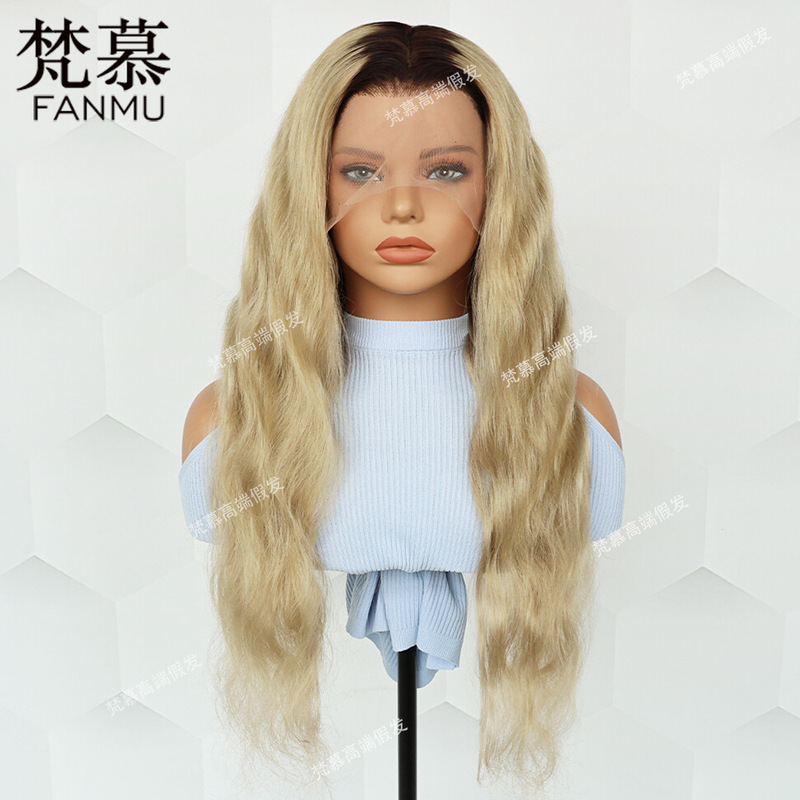European and American High-End White Women's Long Curly Hair Lace Front Real Human Hair Wig, Glue-Free Full Head Wig, Cross-Border Hot Sale