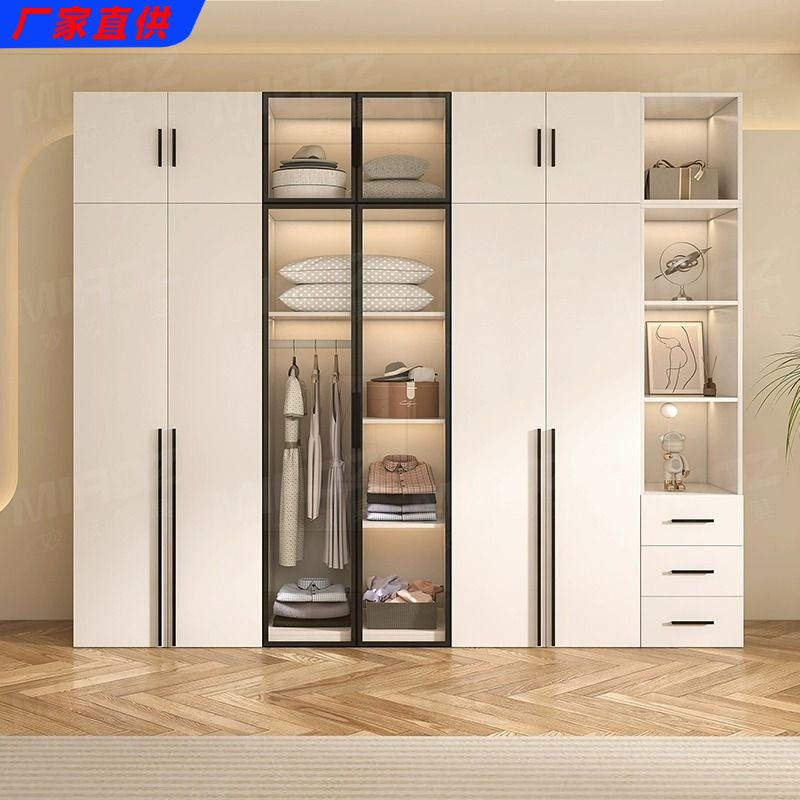 Solid Wood Wardrobe Home Bedroom Light Luxury Storage Cabinet Simple Full Set Modern Wardrobe Rental House Large Capacity Combination