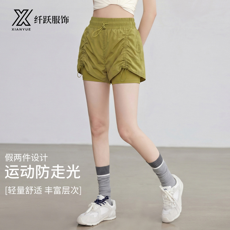 Women's Sports Shorts 2026 Summer Anti-Exposure Drawstring with Lining Running Fitness Casual Loose Sports Shorts