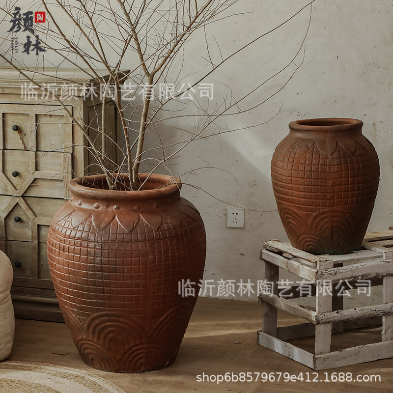 Taras de cerámica de viento silencioso retrógrado taras de cerámica en relieve a mano botellas de cerámica decoración residencial gran taras de cerámica de tierra ornamentación de vasijas de cerámica