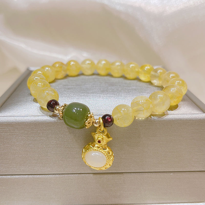Nuevo natural citrino pulsera mujer bendición fishtail Calcedonia hetian Jade pulsera retro estilo étnico joyería de la mano