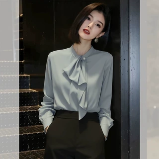 法式漂亮飘带衬衫女春季2026年新款简约时尚小众高端精致轻奢衬衣