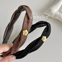 韩国新款麂皮绒波点金标发箍高品质小众复古百搭高颅顶带齿头箍女