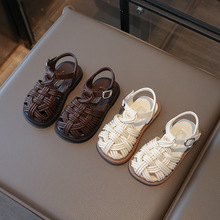 笨笨蛙新款凉鞋2025夏季新款儿童编织休闲宝宝鞋女童包头沙滩鞋