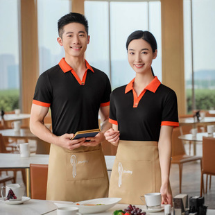 Summer Catering Workwear V Neck T-Shirt Short-Sleeved Hotel Chain Supermarket Service Staff Uniform Custom Printed Polo Shirt