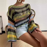 Трансграничная амазонка shein внешняя торговля женская смешанная раскраска повседневная свободная пляжная блузка свитер