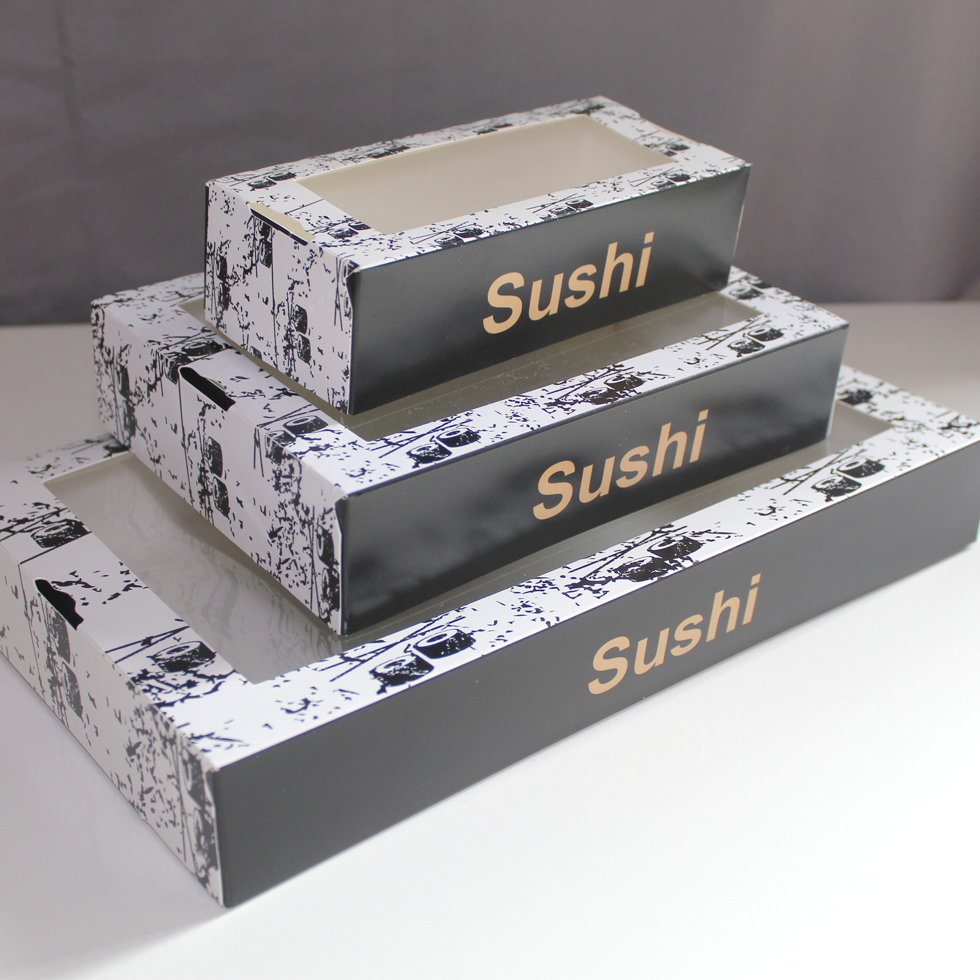 Tarjeta de vaca desechable, caja de sushi de tarjeta blanca, caja de embalaje, caja de pastel, caja para llevar de una sola pieza, caja de pizza, tragaluz para ensalada