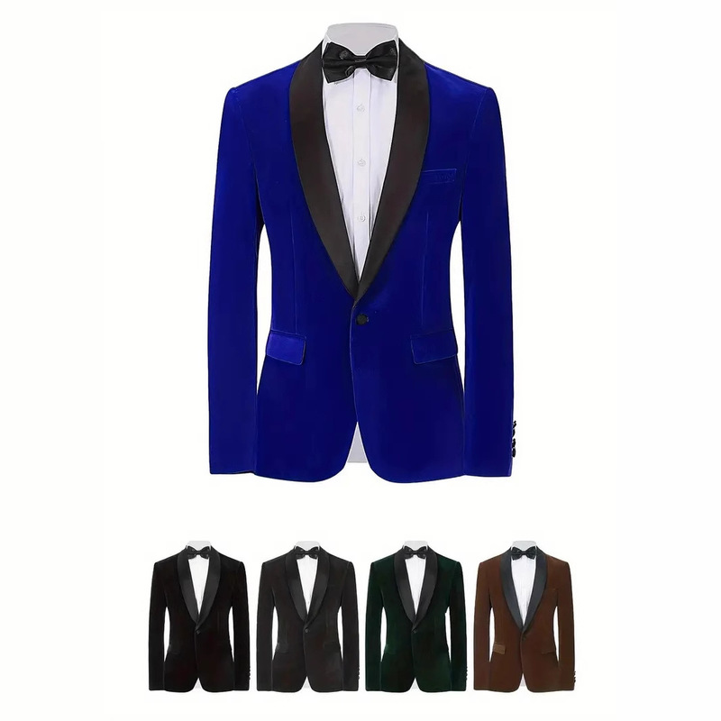 Cross-border European and American Elegant Men's Velvet Suit Jacket with Shawl Collar Wedding Prom Single Button Dress