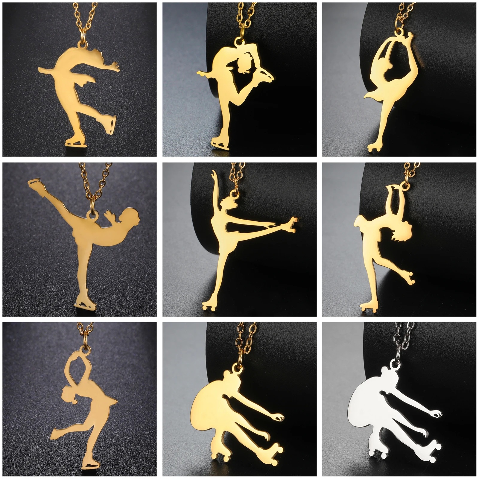 European and American Cross-Border Gymnastics Sports Figure Skating Shape Glossy Pendant High-End 304 Stainless Steel Necklace