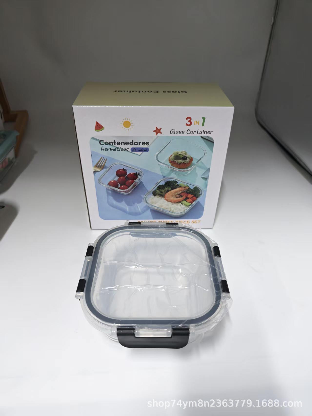 Caja de color con tapa transparente cuadrada, juego de tres piezas grande, mediano y pequeño
