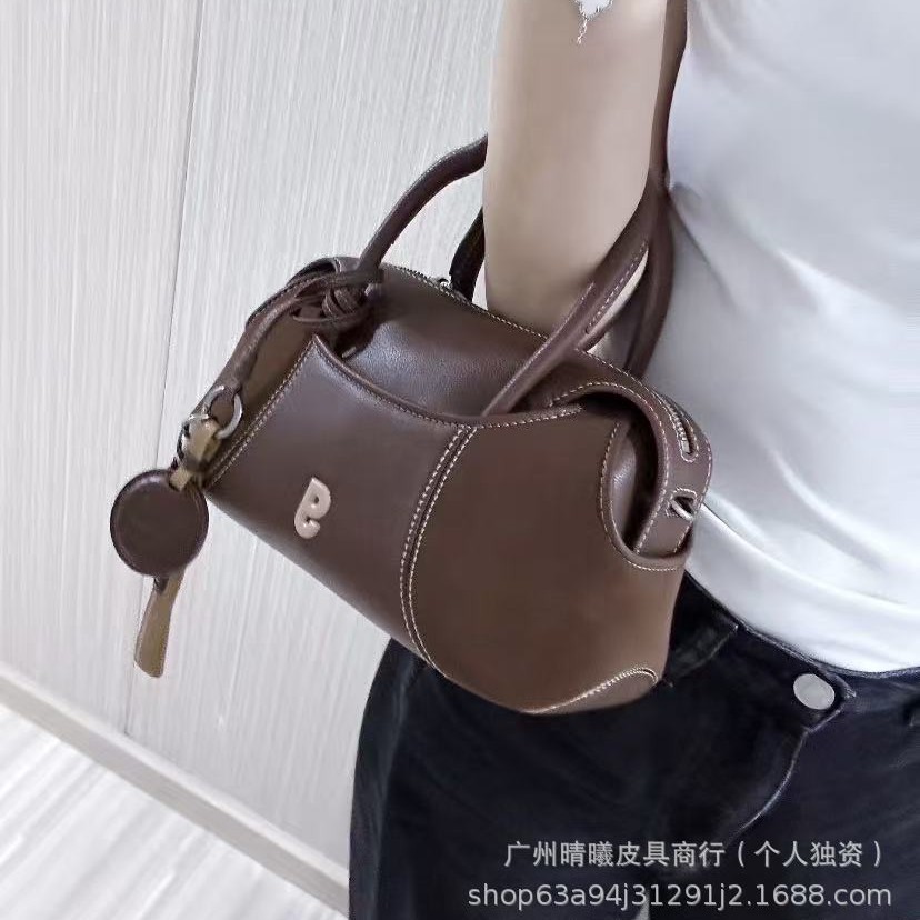 KUNOGIGI Small Baseball Boston Bag Matte Leather Handbag Women's Crossbody Bag New Arrival - Thumbnail 4