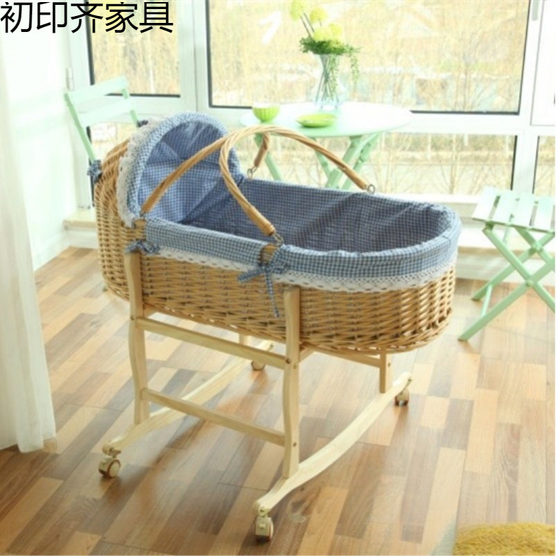 Newborn Cradle Rattan Baby Basket Portable Portable Basket Baby Stroller Solid Wood Car-Mounted Moses Baby