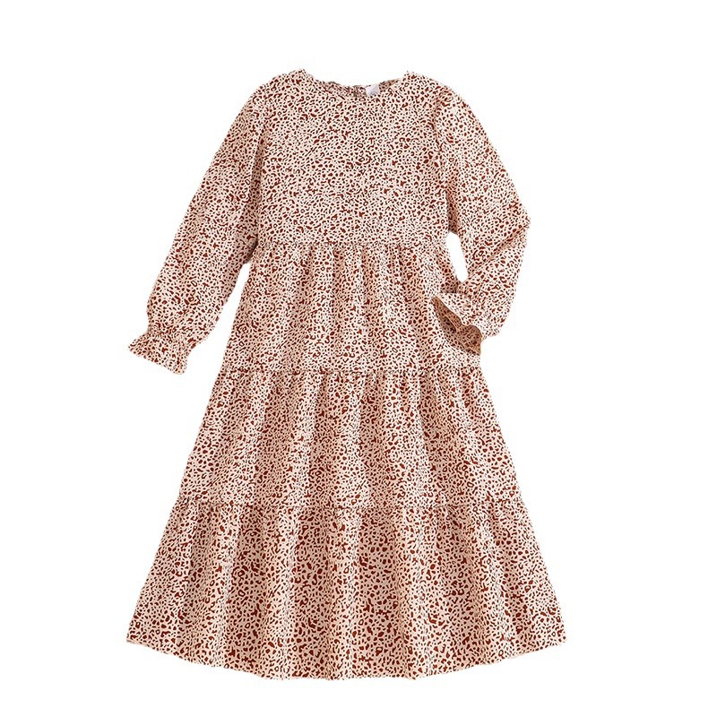 Zhongda Children's Dress Autumn New Collection Girls' Long Sleeve Printed Medium length Skirt_voghion.com