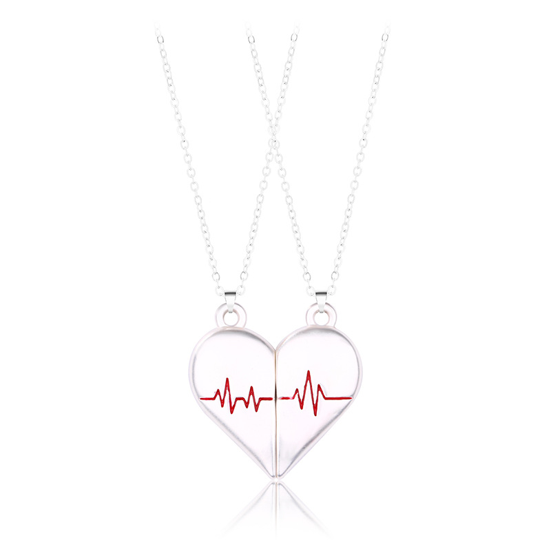 Simple Style Streetwear Electrocardiogram Heart Shape Alloy Plating Valentine's Day Couple Pendant Necklace display picture 2