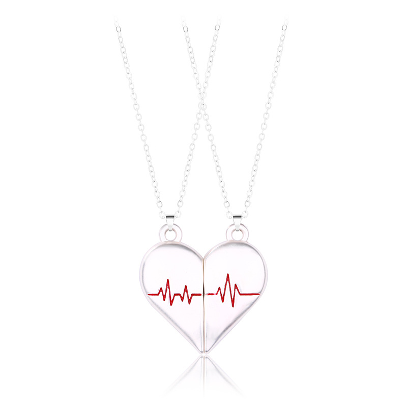 Zinc Alloy Pendant Material Simple Style Streetwear Electrocardiogram Heart Shape Alloy Plating Valentine's Day Couple Pendant Necklace