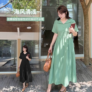 大码女装年代风蝴蝶型领复古短袖连衣裙新款夏季中长裙273045