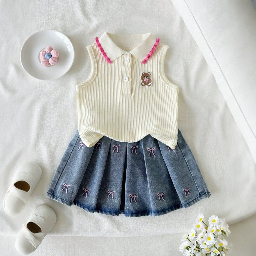 Children's denim skirt vest suit wholesale