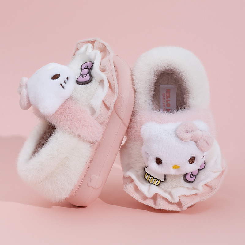 Nuevas zapatillas de algodón para niños, dibujos animados de invierno lindas niñas de peluche conejo estereoscópico bolsas de jardín de infantes zapatillas de tacón