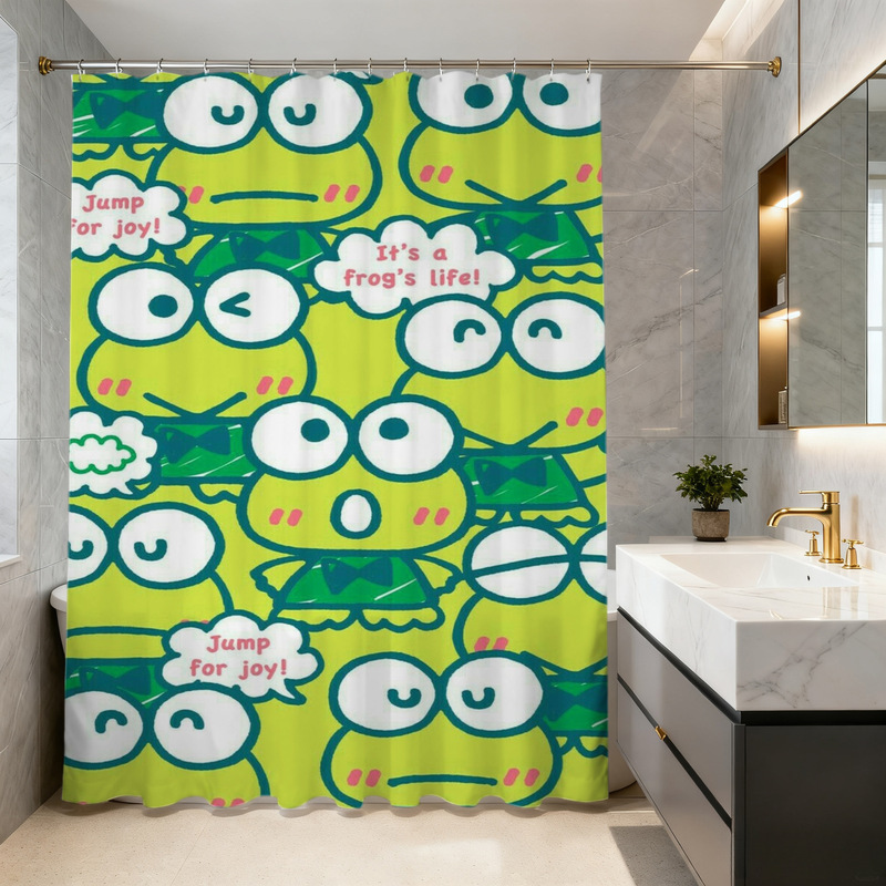 Cute frog pattern pongee shower curtain, waterproof shower curtain, bathroom partition curtain, no-drill decorative curtain for the bathroom Cute frog pattern pongee shower curtain, waterproof shower curtain, bathroom partition curtain, no-drill decorative curtain for the bathroom
