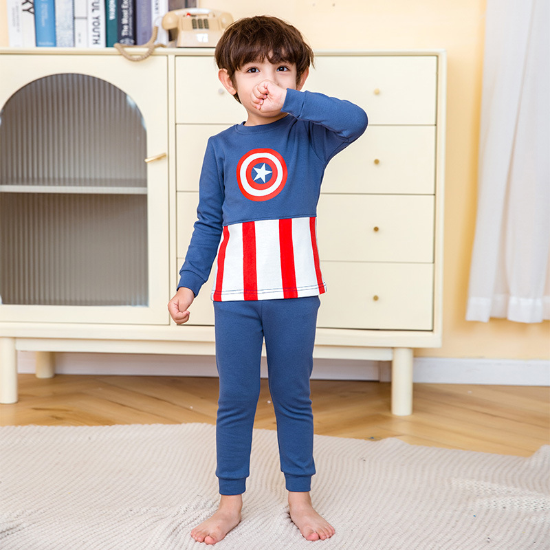 Boys' spring, autumn and winter western style home wear pure cotton pajamas baby boys' autumn clothes long-sleeved pants children's hero long-sleeved trousers