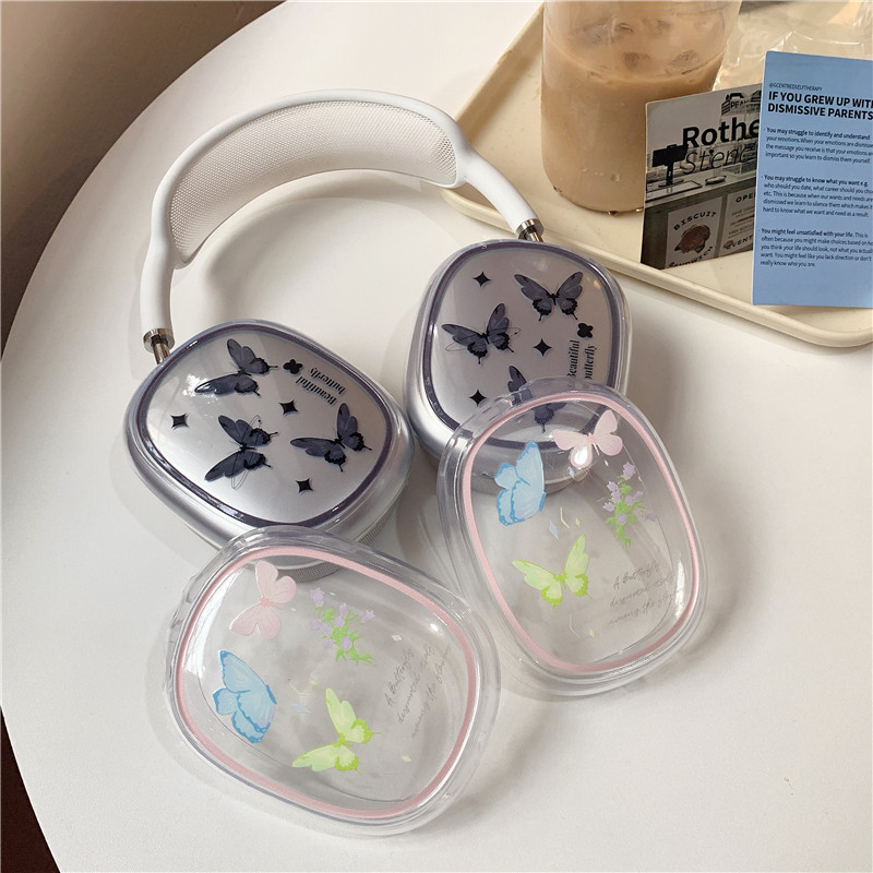 Suitable for Airpodsmax Apple Earphone Case Tpu Anti-Drop Butterfly Print Earphone Case Protective Cover Trendy