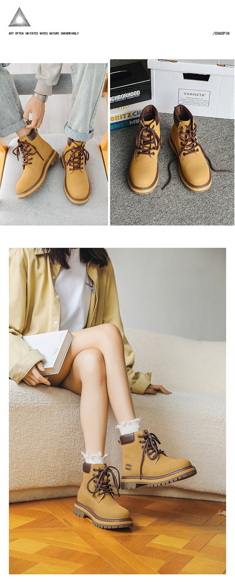 Men's English Style Thick Sole Mid Barrel Boots For Couples_voghion.com