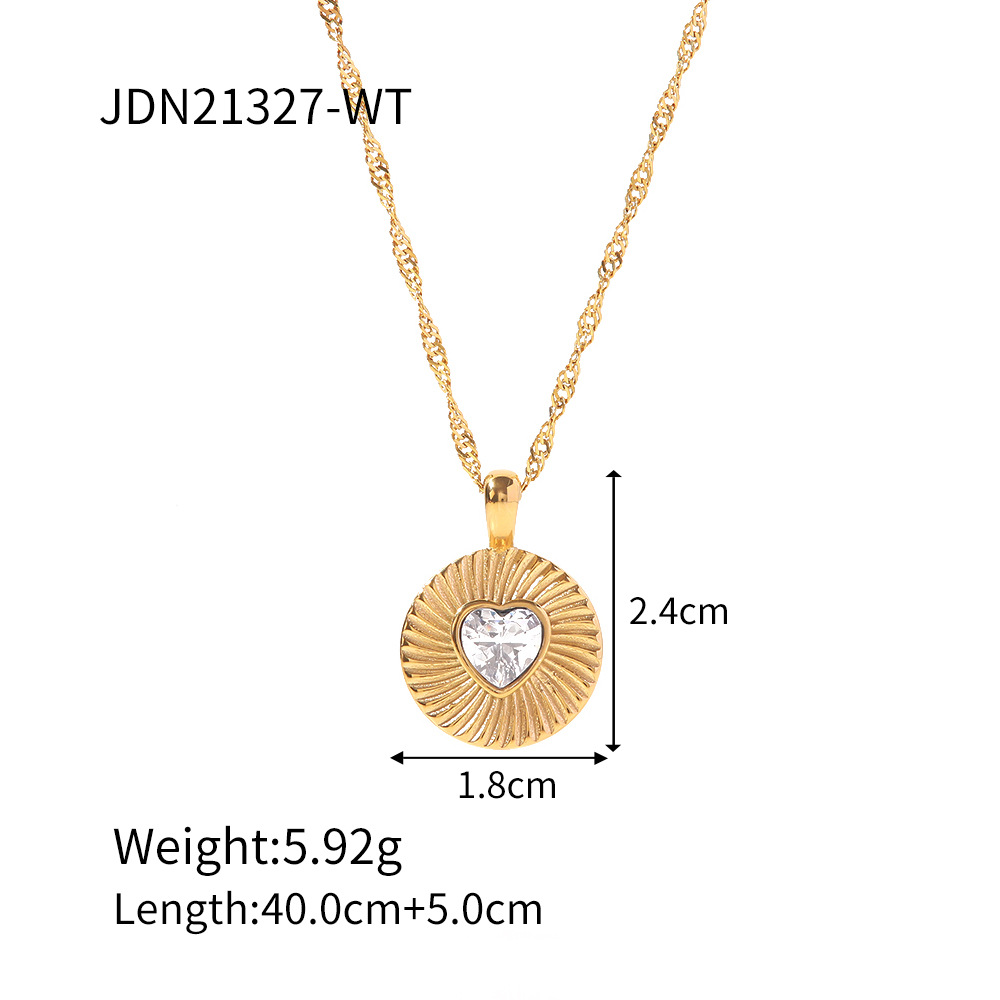 Fashion Heart Shape Stainless Steel Titanium Steel Plating Zircon Pendant Necklace