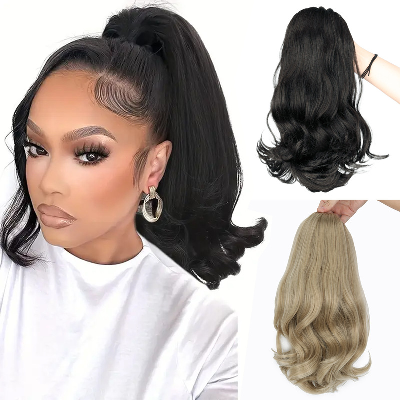 18inch Chemical Fiber Wig Ponytail Curly Drawstring Ponytail Loose Hair Elastic Band Women's Ponytail 18inch Chemical Fiber Wig Ponytail Curly Drawstring Ponytail Loose Hair Elastic Band Women's Ponytail
