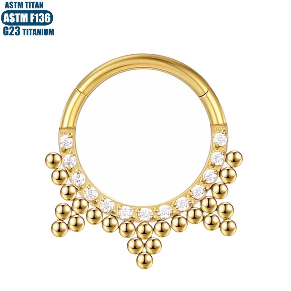 F136 Titanium Alloy Seamless Ring Septum Clicker CZ Zircon Earring for Cartilage Nose Piercing detail image 9