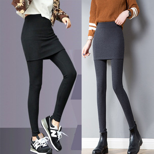 New Fake Two-piece Leggings Women's Outer Wear Autumn and Winter Warm Velvet plus size Elastic Hip Skirt Trendy Cross-border Foreign Trade