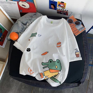Spring and Summer Tiangang style green T-shirt men's short sleeve ins fashion brand couple loose half sleeve Western style top casual hip hop