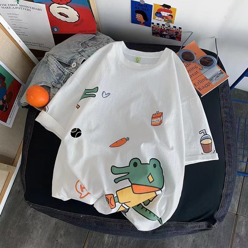 Spring/Summer Hong Kong Style Green T-Shirt Men's Short Sleeve Ins Trendy Brand Couple Loose Five-Sleeve Stylish Top Casual Hip Hop