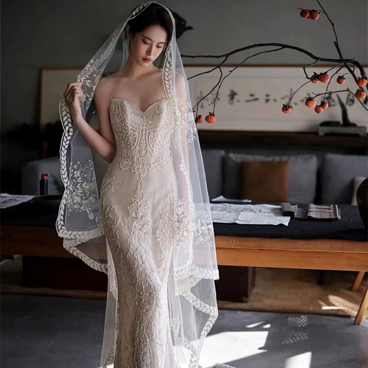 Vintage Lace Wheat Ear Veil Bridal Wedding Dress Mori Style Palace Headwear Yu Ai Danube Same Style