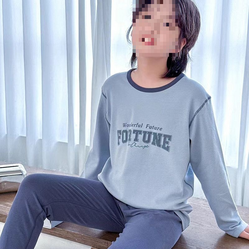 New children's thermal underwear, base layer, cotton men's mid-length cotton set, home wear, pajamas, Lycra girls'