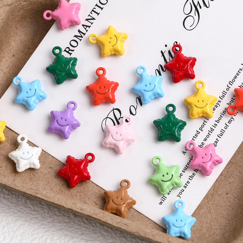 Cartoon Alloy Smiling Face Star Pendant Painted Five-Pointed Star Pendant Handmade DIY Mobile Phone Chain Bracelet Jewelry Accessories Cartoon Alloy Smiling Face Star Pendant Painted Five-Pointed Star Pendant Handmade DIY Mobile Phone Chain Bracelet Jewelry Accessories