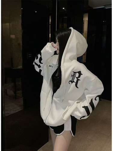 Autumn and winter trendy brand lettered fashion hooded couple sweatshirt—new arrival, high-end design, loose-fitting, plus-size women's jacket