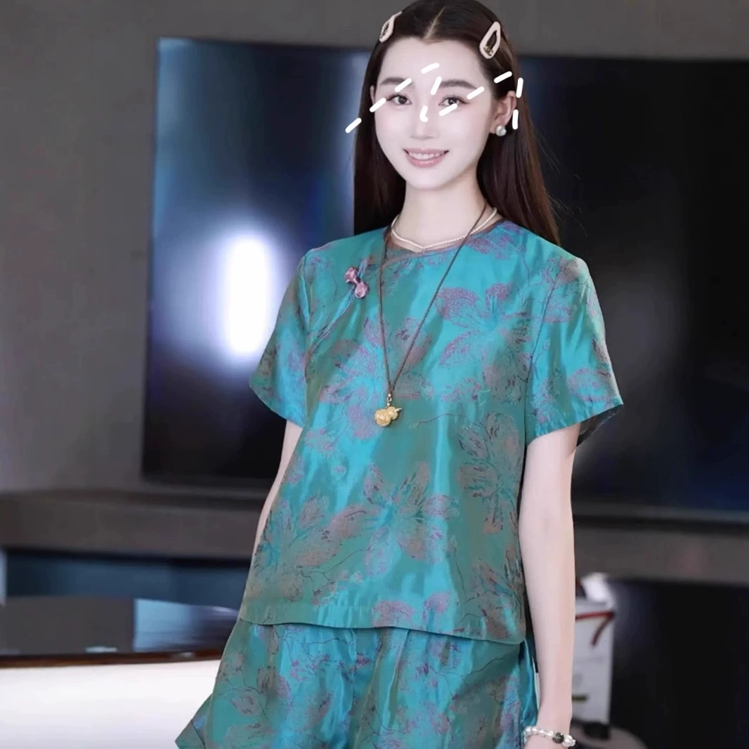 Новый китайский стиль Nanyou оптовая корзина фиолетового цвета плавающий парчовый простой белый топ с косыми лацканами и короткими рукавами