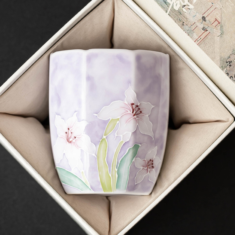手绘堆雕紫百合喝茶杯子陶瓷主人杯家用品茗杯水杯高颜值功夫茶具|undefined