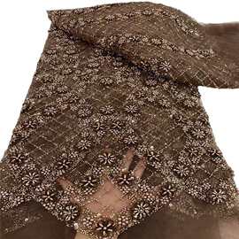 现货重工欧美高定晚礼服婚纱时装面料珠子亮片珠管绣童装绣花布料