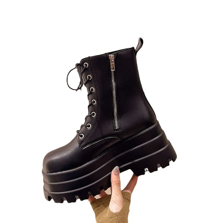 British Style Women’s Platform Boots With Thick Sole And Leather_voghion.com