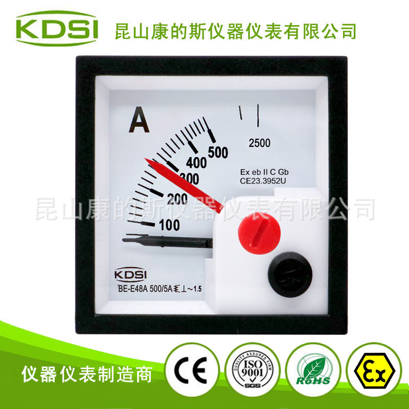 厂家供应 BE-E48A AC500/5A 防爆电流表5倍过载双指针电表